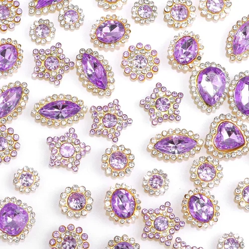 Vista 6 de 50 piezas de diamantes de imitación para coser, formas mixtas, diamantes de imitación negros de vidrio para coser en gemas de cristal, base plana
