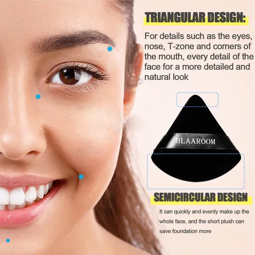 Vista 3 de BLAAROOM 6 esponjas de terciopelo triangulares para polvo, diseño triangular, esponja suave para rostro, contorno de ojos exquisitos, para cuerpo