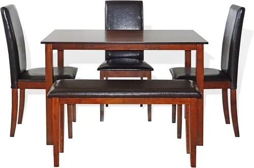 Vista 6 de Banco de madera maciza manchado con diseño contemporáneo acolchado en acabado de nogal oscuro