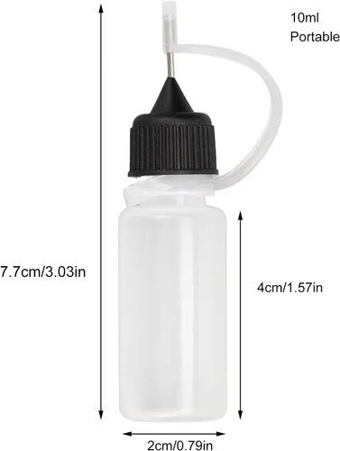 Vista 4 de Dioche Botella exprimible con punta de aguja, botella aplicadora de punta de aguja, cubierta de goma negra suave, 0.3 fl oz para tinta