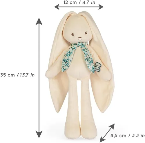 Vista 3 de Kaloo Lapinoo K969946 - Peluche de pana extra suave de 13.8 in con orejas largas y bufanda impresa, presentado en caja de regalo decorada, adecuado