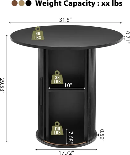 Vista 2 de Mesa de comedor redonda de 31.5 pulgadas para 2-4, mesa de cocina moderna con estante de almacenamiento de 2 niveles, pequeñas mesas de comedor
