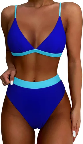 Vista 10 de SUUKSESS - Conjunto de bikini de dos piezas para mujer, con cintura alta y corte sexy, estilo triángulo