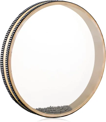 Boao Tambor de mar de 12 pulgadas con cuentas onduladas de mano de color natural onda de sonido con carcasa de madera dura, instrumento musical de