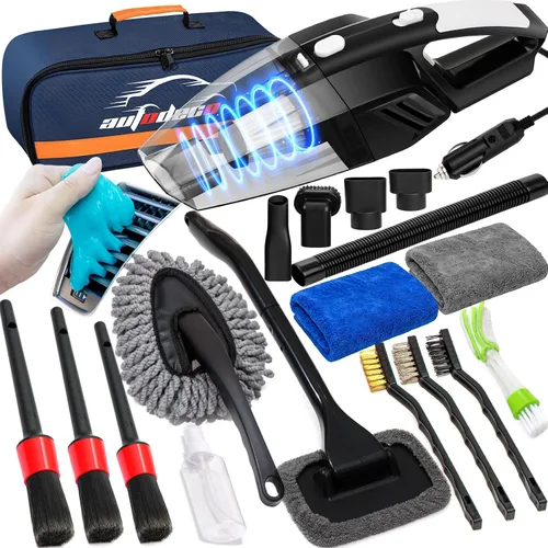 Vista 13 de Kit de limpieza para auto de 41 piezas Kit de limpieza y detalle interior con aspiradora de mano de alta potencia, cubo plegable, herramienta