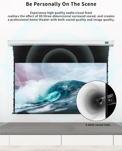 Vista 5 de VIVIDSTORM-Pantalla tensada de lujo, proyector de pantalla desplegable de tensión motorizada perforado transparente acústicamente blanco, cine