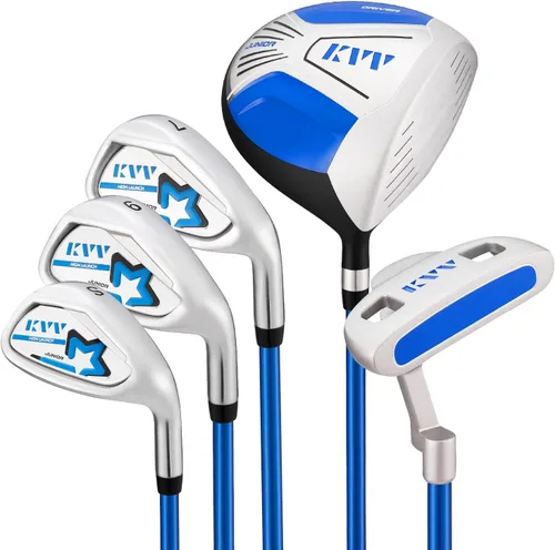 Vista 3 de KVV Junior - Juego completo de palos de golf para niños, mano derecha, incluye driver de gran tamaño, hierros, putter, funda para la cabeza
