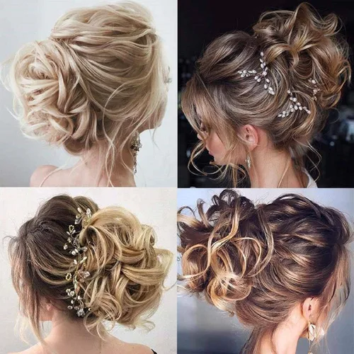 Vista 6 de Extensiones de cabello desordenado, coleta, peinado recogido, Moño, Mezcla de blanqueador negro y café.