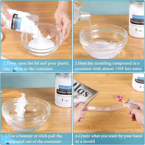 Vista 5 de Betionol Arcilla de plástico moldeable, 1 libra/16 onzas, arcilla blanca para modelar, cuentas termoplásticas para hacer actividades creativas