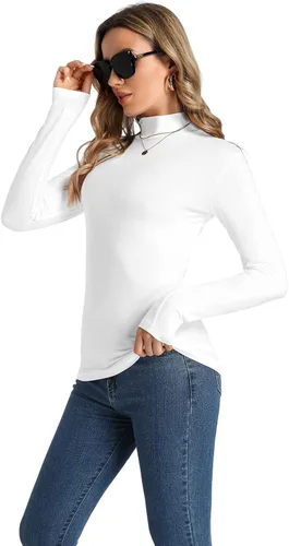 Vista 2 de Camiseta casual de cuello alto alto alto activo con capa base de manga larga suave y delgada para mujer