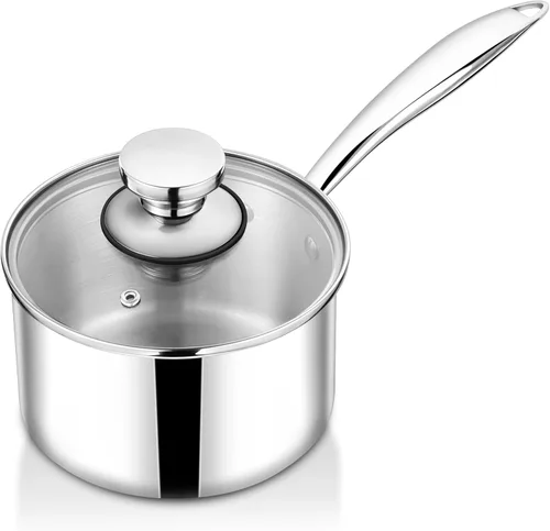 TeamFar Cacerola de 1 cuarto de galón con tapa, olla de cocina pequeña de acero inoxidable con mango ergonómico, para inducción, gas, electricidad,