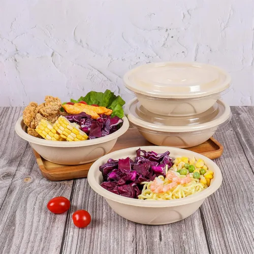 Vista 3 de JAYEEY Cuencos desechables redondos de 25 onzas con tapas, cuencos de papel de fibra de caña de azúcar, recipientes para alimentos, preparación