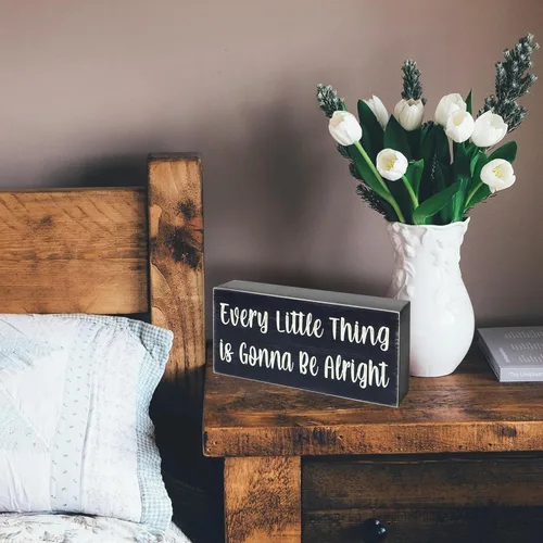 Vista 8 de Esur Cada Pequeña Cosa Va a Estar Bien Aves Caja de Madera Señal - Arte de Granja Decoración de Mesa de Escritorio Estantera de Pared Negra