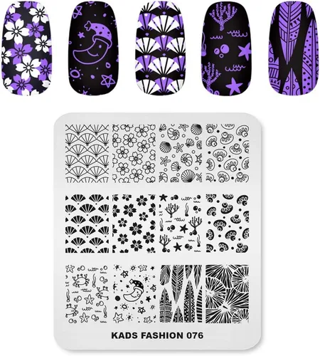 Vista 6 de KADS Plantilla de sello de uñas Placa de uñas Copos de nieve de Navidad y oso y alce y caramelo y campana (CH022)