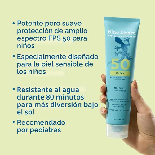 Vista 3 de Blue Lizard Kids - Loción de protector solar mineral SPF 50, 100% mineral, protector solar para niños, fórmula resistente al agua, sin parabenos