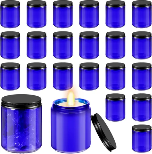 Vista 10 de Lallisa 48 tarros de vidrio ámbar de 8 onzas con tapas negras, tarros redondos de vidrio para cosméticos con tapas, recipientes de ámbar vacíos