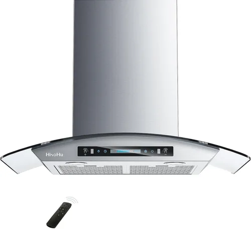 HisoHu Campana extractora para montaje en pared de 30 pulgadas, vidrio curvo, campana de cocina inoxidable de 780 CFM, con filtros de malla de acero
