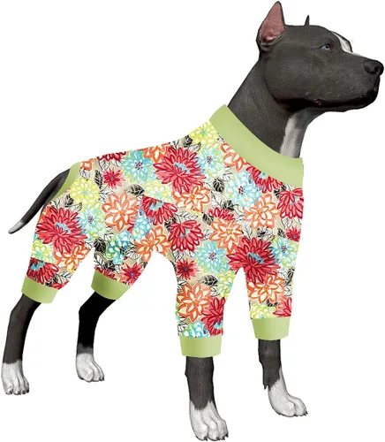 LovinPet Pijama gigante para perros Camisa antilamer y calmante para perro, tela elástica ligera, estampado de sandía y flores, pijama para perros