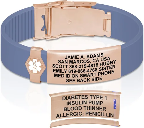 Vista 80 de Divoti Pulsera de identificación de alerta médica grabada personalizada, grabado láser de doble cara (hasta 9 líneas), pulsera de silicona ajustable