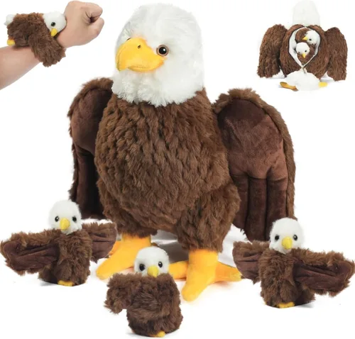 4 Piezas de Animales de Peluche de Águila Calva a Granel Grande Mamá Águila de Peluche con 3 Lindos Bebés Juguetes de Peluche de Águila Peluches