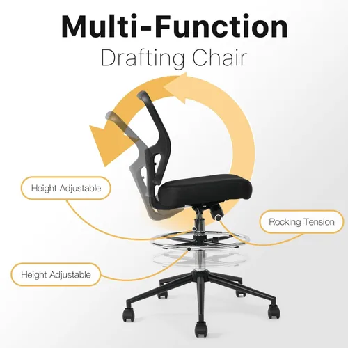 Vista 7 de Silla de escritorio de oficina sin brazos ajustable en altura, silla ergonómica de malla con respaldo alto, taburete de oficina con ruedas