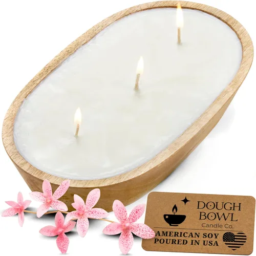 Vista 39 de Dough Bowl Candle Co. Vela de Soja Beach Linen - 3 Mechas Decoración Rústica de Granja Eliminador de Olores en Cuencos de Madera, Vela de Cuenco