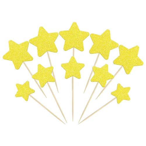 Vista 9 de Gyufise 42 piezas de tamaño mixto negro pequeña estrella para cupcakes con purpurina Twinkle Star Cupcake Picks boda compromiso despedida de soltera