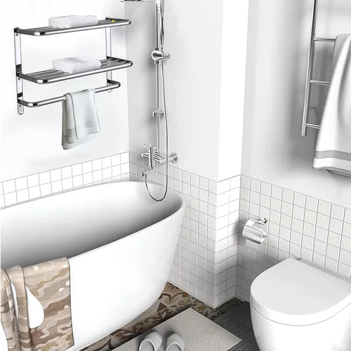 Vista 5 de LUANT Estante de baño de 3 niveles para montaje en pared con barras de toalla