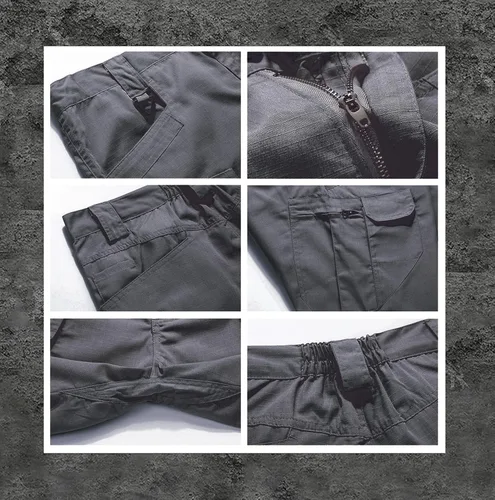 Vista 3 de Pantalones cortos tácticos urbanos impermeables para hombre, de secado rápido, transpirables, para senderismo, pesca (sin cinturón)