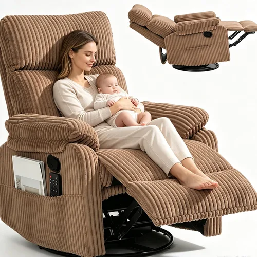 Vista 11 de Mecedora para cuarto de bebé, reclinable manual giratorio Pana beige