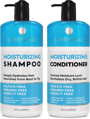 Vista 12 de BELLISSO - Set de champú y acondicionador con aceite de argán marroquí, sin sulfatos/parabenos, ingredientes botánicos, hidratante profesional