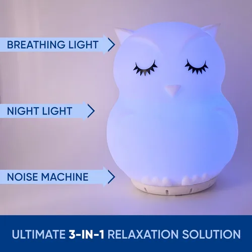 Vista 2 de Mindfulness 'Breathing Owl' 4-7-8 Luz de respiración guiada de meditación visual Dispositivo 3 en 1 con luz nocturna y máquina de ruido