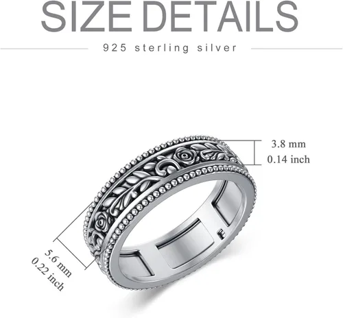 Vista 5 de PROESS Rose Leaves Ring Jewelry 925 Sterling Silver Rings Spinner Ring for Women men Stress Relief Ring Size 7-8