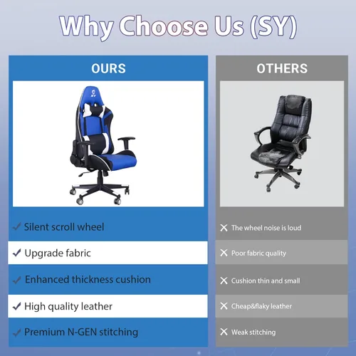 Vista 6 de Silla de videojuegos, silla de videojuegos con soporte lumbar de masaje, silla ergonómica para computadora ajustable en altura con asiento giratorio