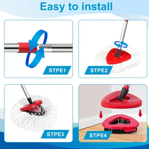 Vista 6 de Cabezal giratorio y cepillo de repuesto compatible con el sistema O Cedar EasyWring de 1 tanque, 4 repuestos de trapeador de microfibra, 1 cepillo