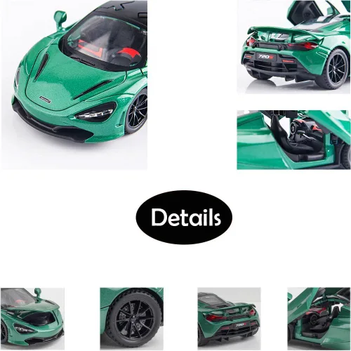 Vista 3 de Aleación coleccionable verde 720s modelo de coche de juguete tire hacia atrás vehículo DieCast con luces y sonido