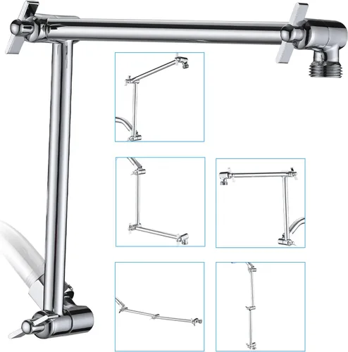 Vista 10 de PDPBath Brazo de extensión de cabezal de ducha de latón de 16 pulgadas, extensor de brazo de ducha ajustable en altura y ángulo con juntas