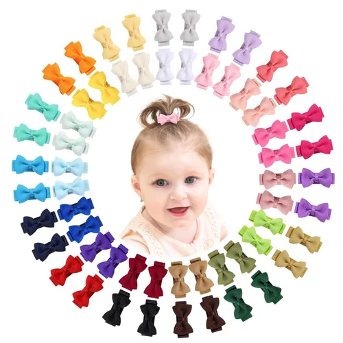 Vista 11 de YHXX YLEN Lazos para el pelo de bebé para niñas, mini lazos para el pelo totalmente forrados, cinta de grogrén de 1.2 pulgadas, pinzas pequeñas