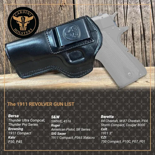 Vista 5 de Cardini Leather Premium IWB Funda de cuero Funda 1911, compatible con Browning Hi Power, Colt 1911 5", Kimber 1911 5", Sig Sauer P210, Ruger