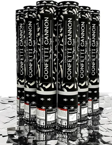 Vista 13 de Confetti Sky Paquete de 6 cañones de confeti de 12 pulgadas, serpentinas multicolor para celebración de boda, fiesta de cumpleaños, bromas