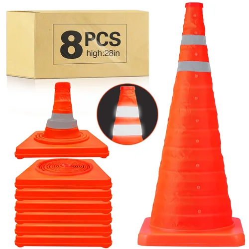 Vista 12 de Paquete de 20 conos de seguridad plegables de tráfico de 18 pulgadas, conos de estacionamiento con collares reflectantes, conos de seguridad