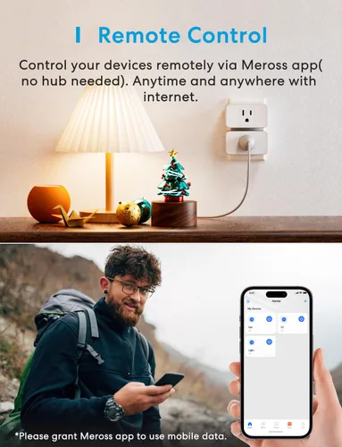 Vista 3 de Mini enchufe inteligente meross, con WiFi, no precisa puerto, control de voz Alexa o control remoto de los dispositivos por la aplicación desde