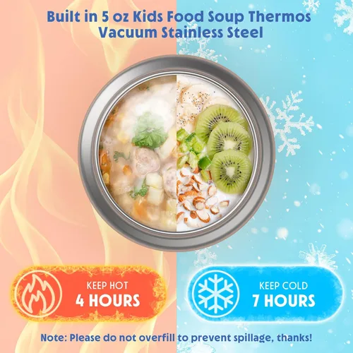 Vista 3 de DaCool - Lonchera mejorada para niños con termo para comida caliente 1400ml, caja bento para niños con termo pequeño de 5oz para niños y niñas