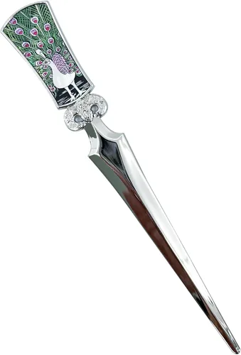 Vista 12 de Cuchillo de oficina de acero de metal con incrustaciones de madreperla Cortador de mano, sobre abrecartas (hortensia)