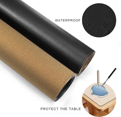Vista 4 de MAIDERN Tapete de escritorio XXL de corcho y cuero, de 47.2 x 23.6 pulgadas, protector reversible para mouse de escritorio completo (negro)