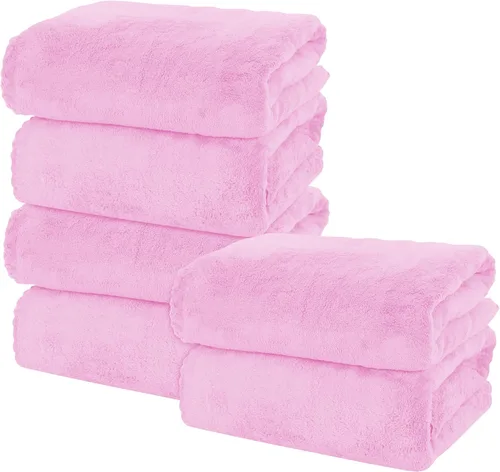 Vista 16 de MOONQUEEN Juego de 6 toallas de baño premium - Secado rápido - Toallas de microfibra de terciopelo coral altamente absorbentes - Uso multipropósito