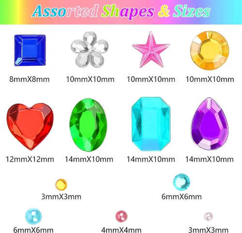 Vista 2 de 1782 calcomanías de gemas, gemas autoadhesivas para manualidades, diamantes de imitación brillantes, calcomanías de joyas de formas surtidas