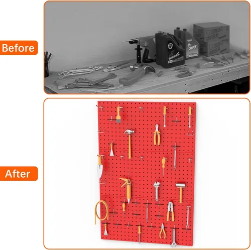 Vista 8 de TORACK 3 paneles de metal (12 x 24 pulgadas) para pared, garaje, herramientas, almacenamiento, sistema de tablero de clavijas para banco de trabajo