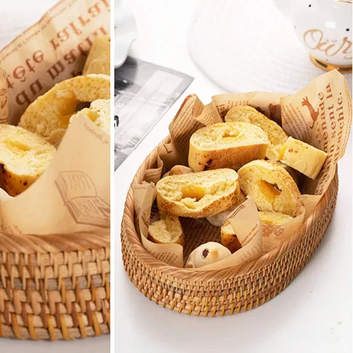 Vista 6 de I-lan Cuencos ovalados de ratán rústico – Cesta de pan de mimbre natural tejida a mano de 10.2 pulgadas, bandeja para servir frutas, cuencos