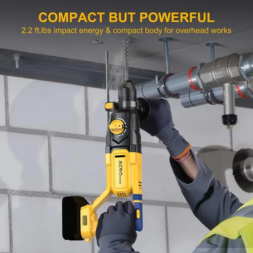 Vista 5 de Martillo perforador SDS-Plus inalámbrico para batería de 20V de Dewalt, motor sin escobillas, embrague de seguridad, 4 funciones, luz LED